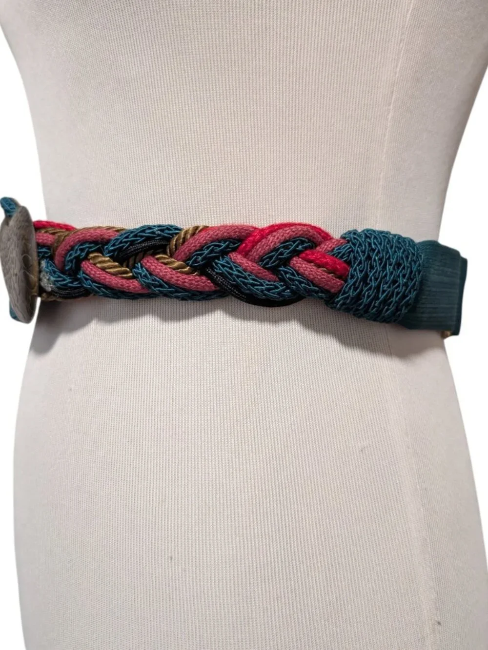 Vintage Carolyn Tanner Women OS Green Red Braided Cord Statement Adjustable Belt